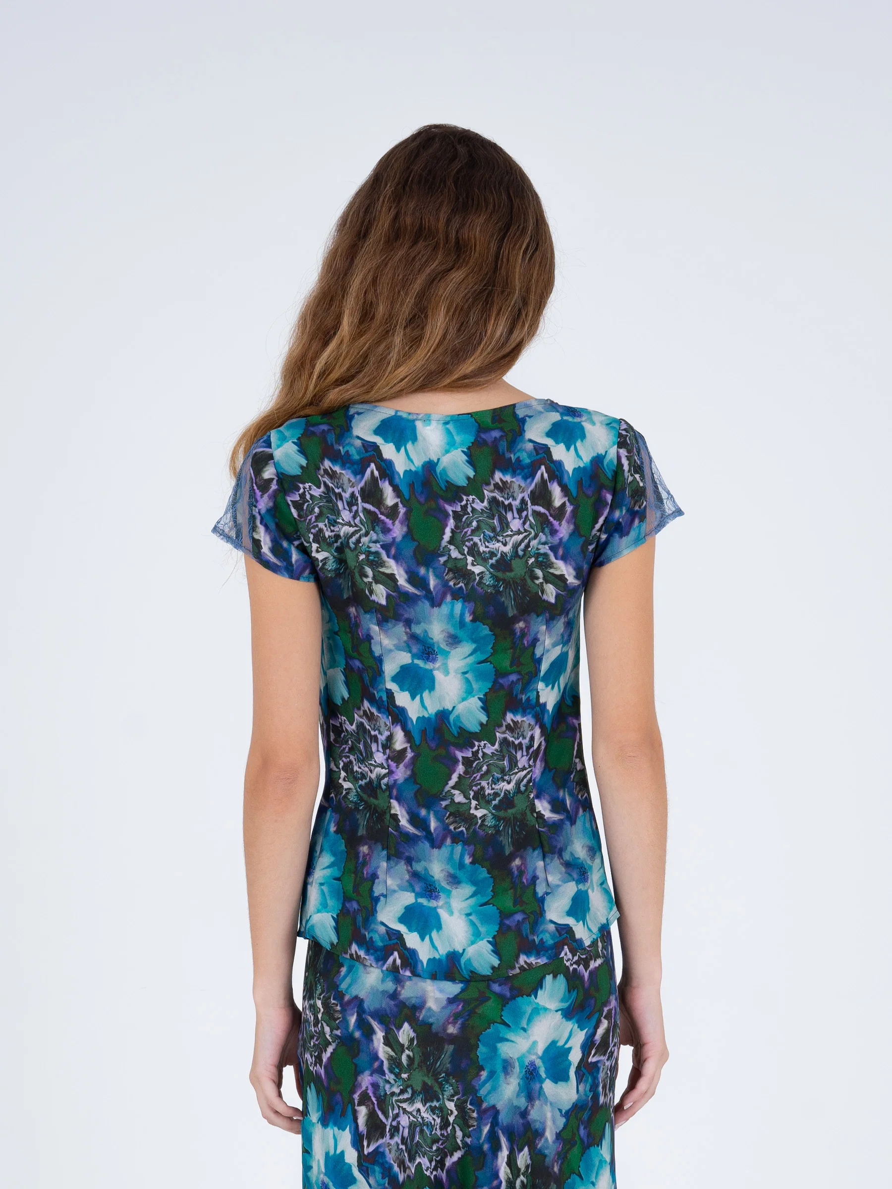 Blue Lotus Flower Print and Lace Top - Image 4