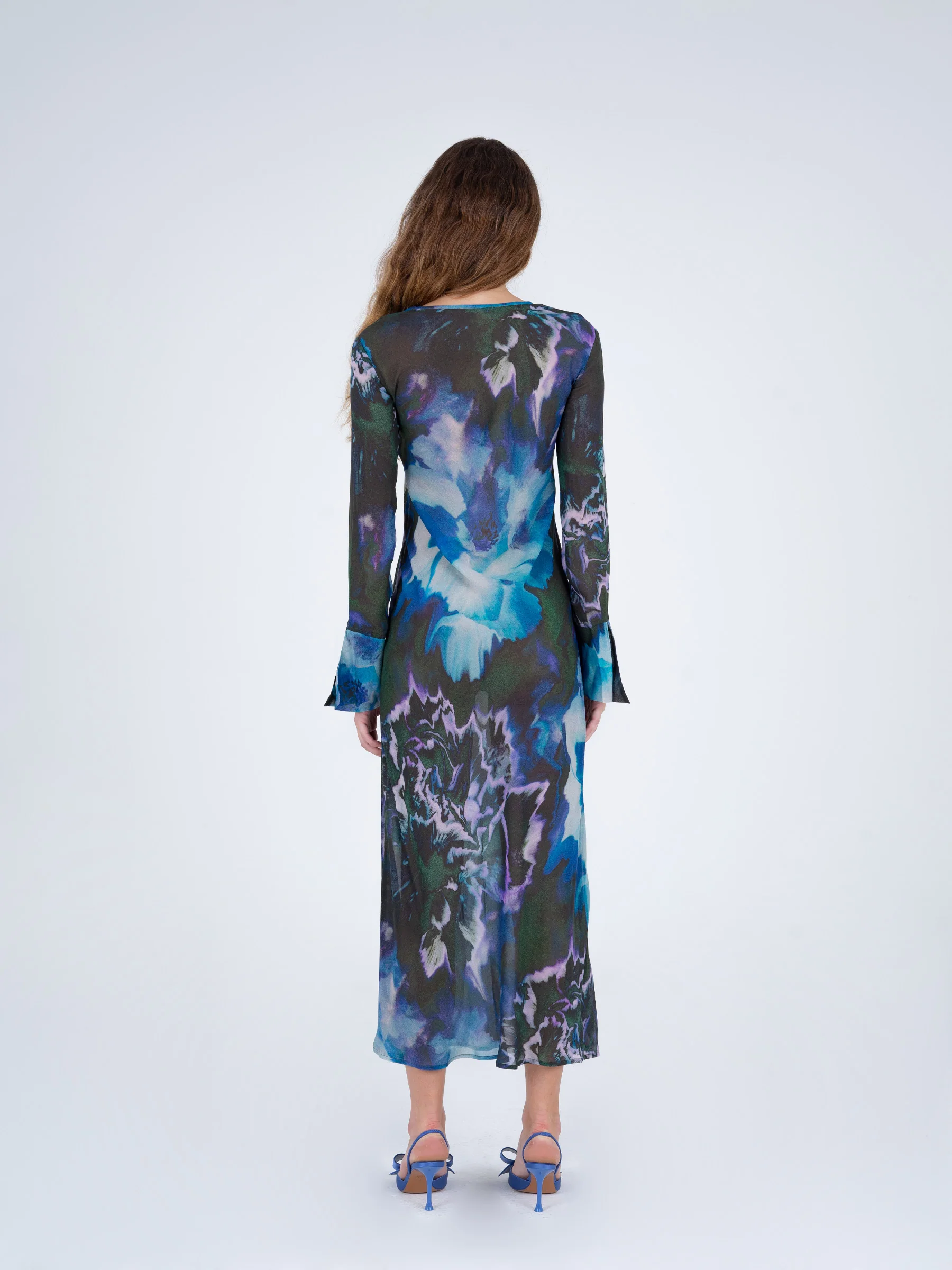 Blue Urania Flower Print Dress - Image 4