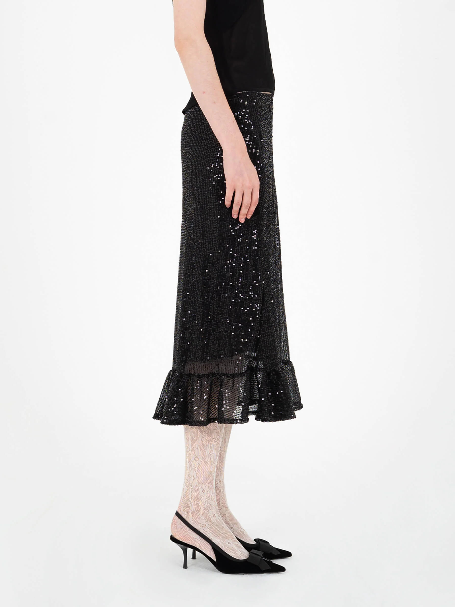 Esteem Black Sequin Midi Skirt - Image 4