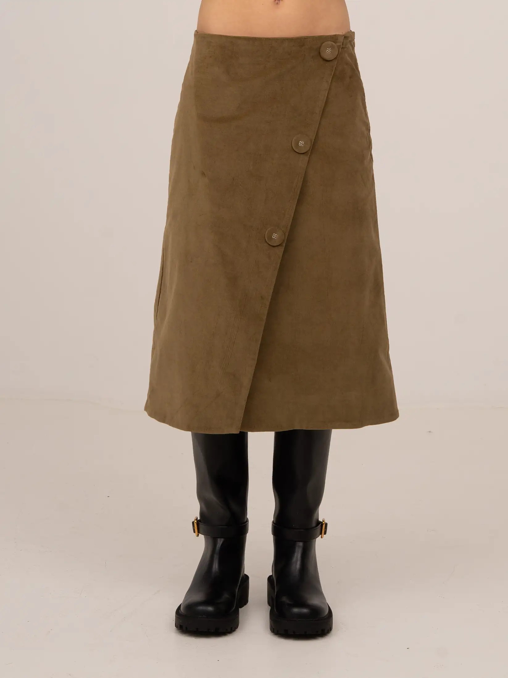 Pace Khaki Velvet Midi Skirt - Image 3