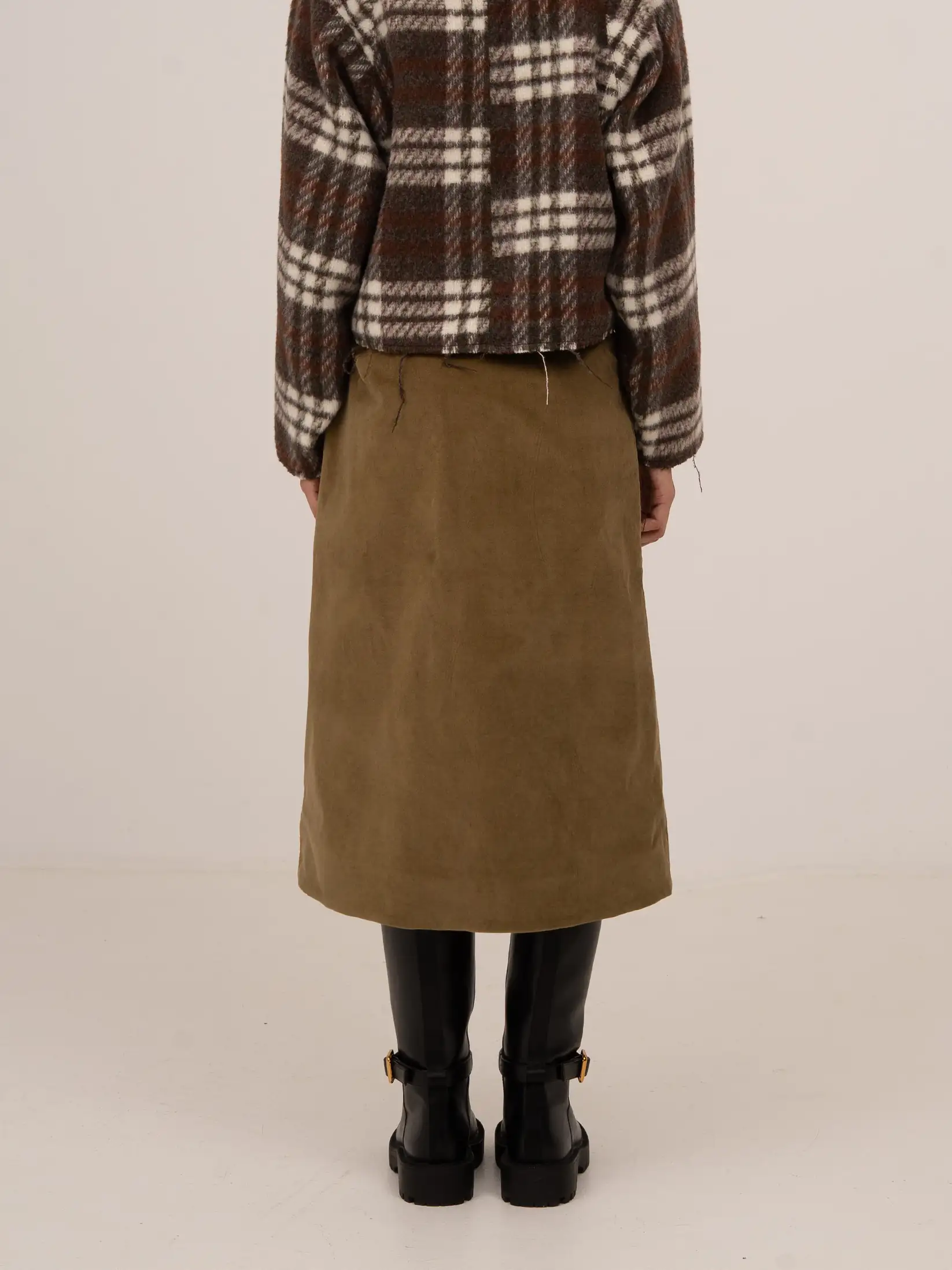 Pace Khaki Velvet Midi Skirt - Image 5