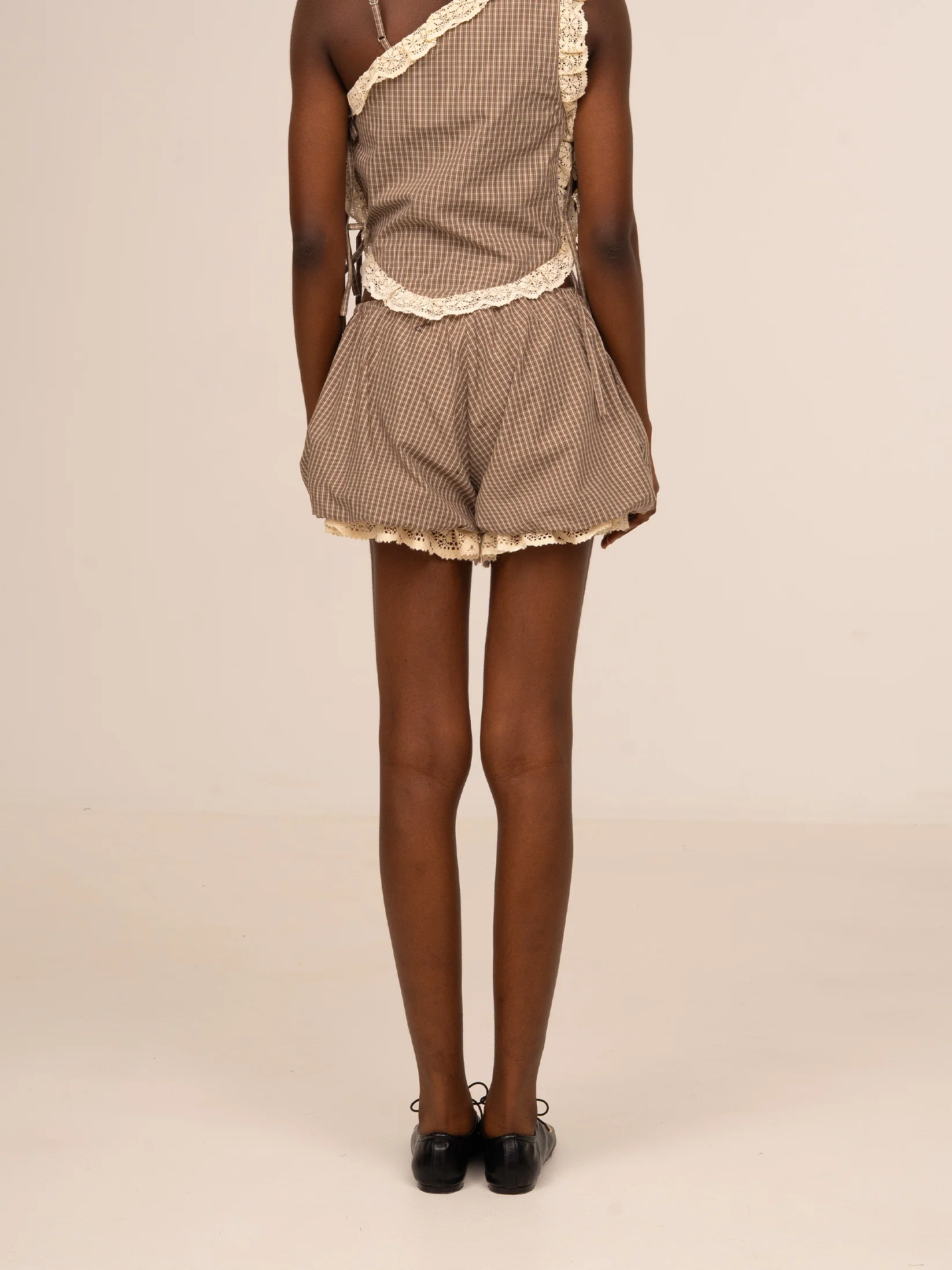 Rove Brown Plaid Balloon Shorts - Image 3