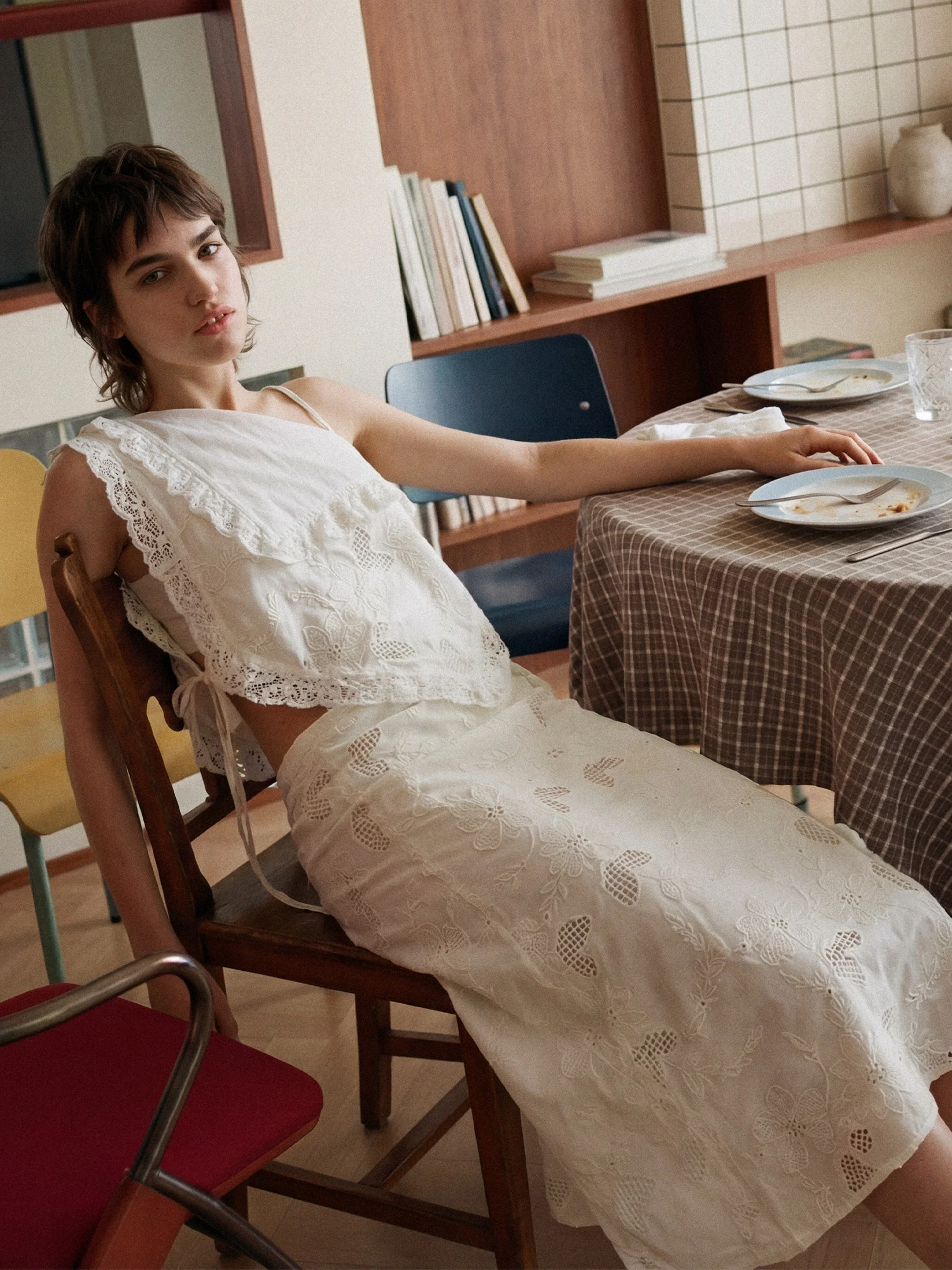 Sunlit Cream Embroidered Midi Skirt - Image 3