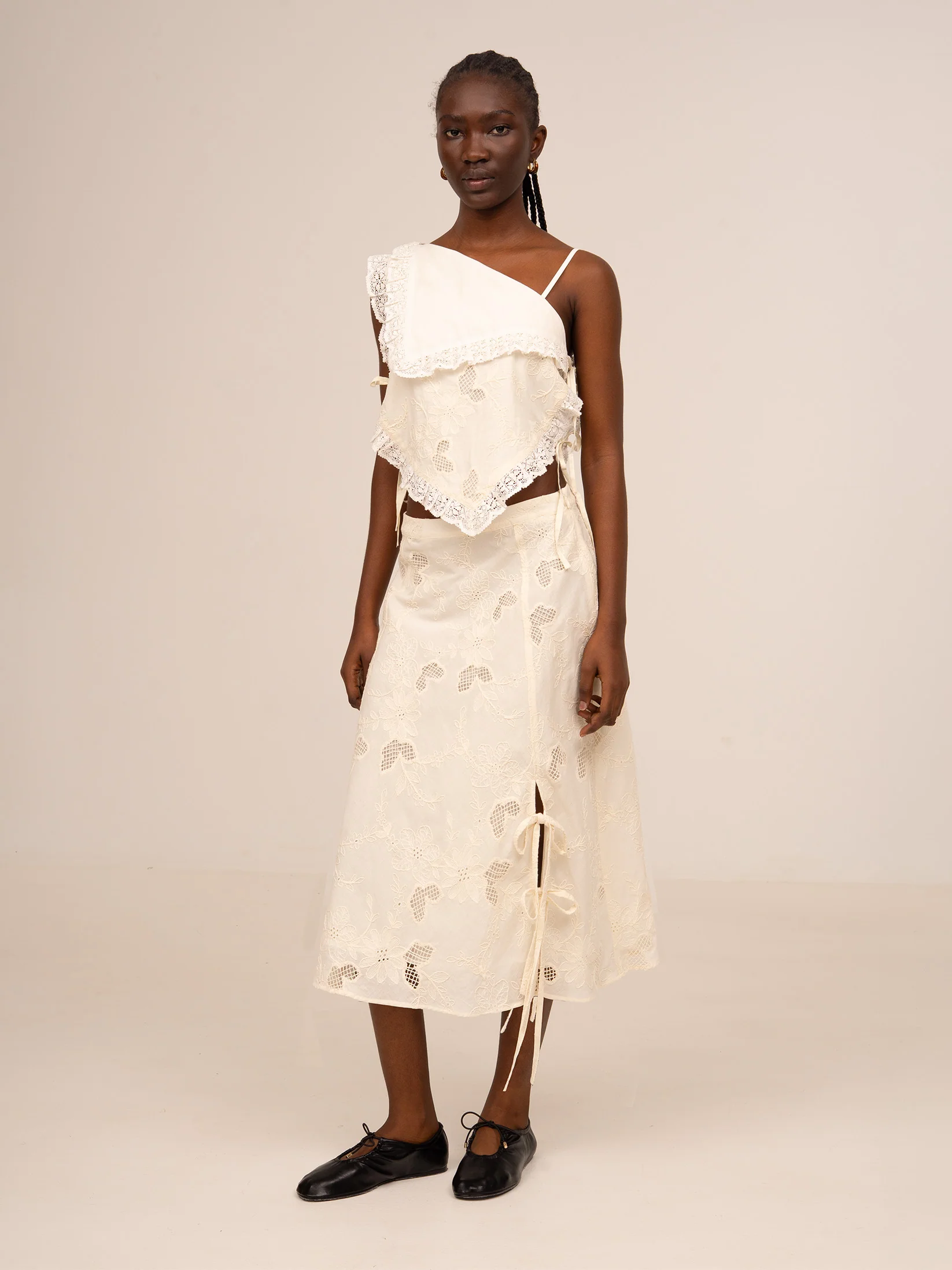 Sunlit Cream Embroidered Midi Skirt - Image 6