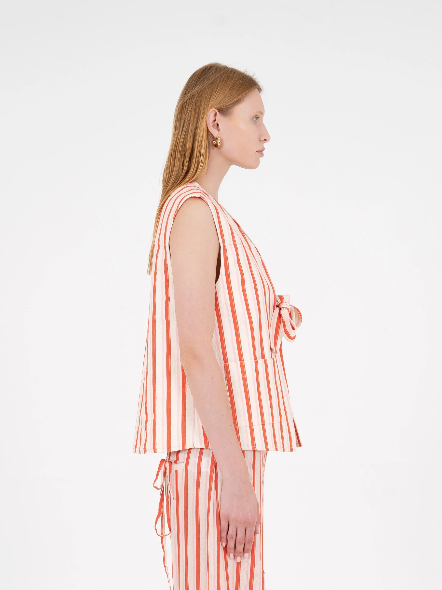 Zinnia Red Striped Printed Denim Vest - Image 3