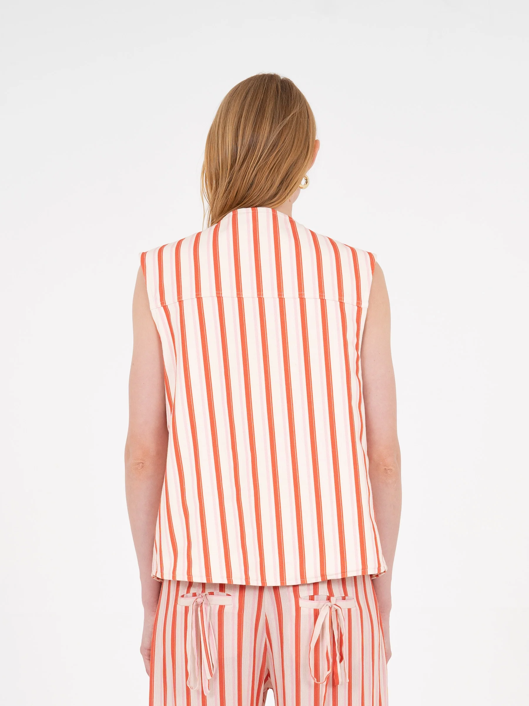 Zinnia Red Striped Printed Denim Vest - Image 4