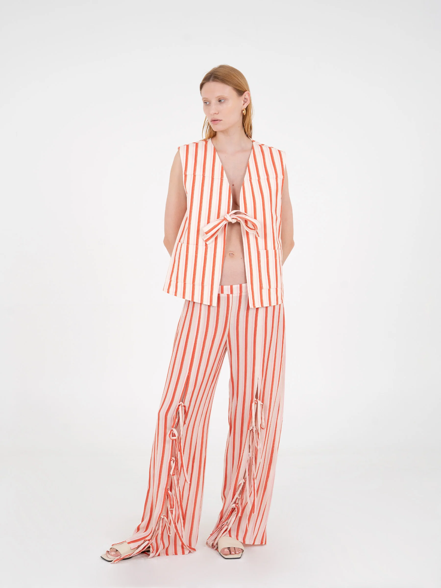 Zinnia Red Striped Printed Denim Vest - Image 5